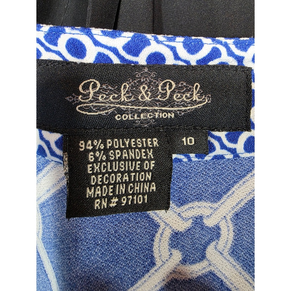Peck & Peck Women's Size 10 Blue White Geometric Beaded Neckline Tunic Top /B10 - Picture 8 of 9